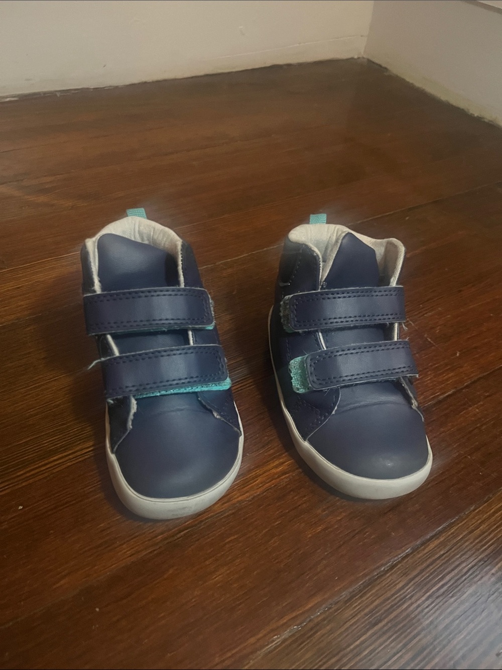 Ten Little Navy Velcro Sneakers with Teal Accent